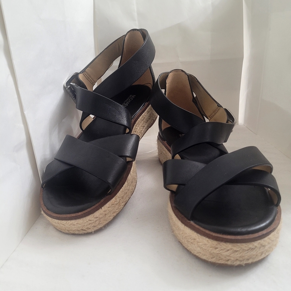 Michael Kors Black Leather Espadrille Sandals "Darby", Brand-new, Size 8.5 - Picture 5 of 14